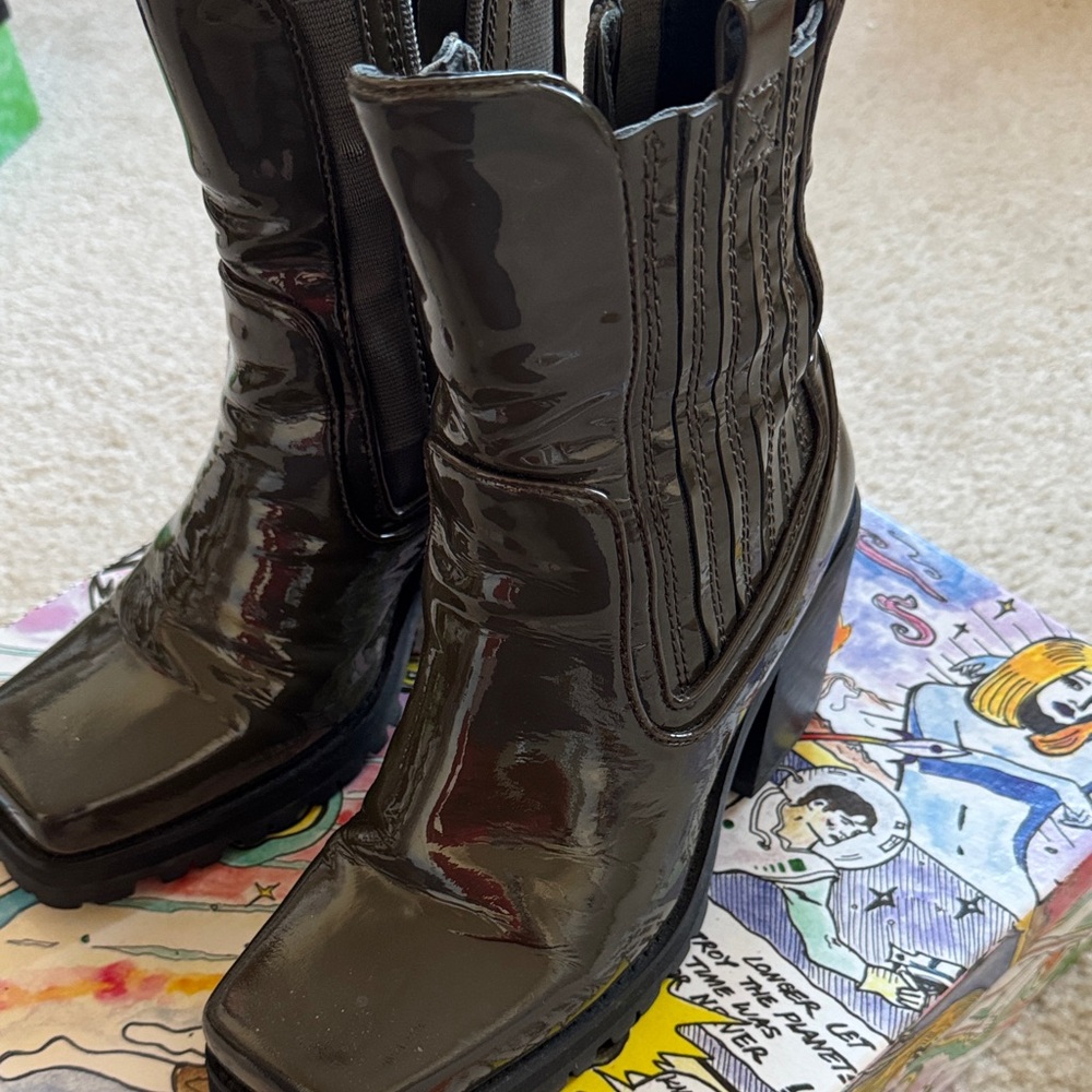 Jeffrey Campbell Black Patent Square-Toe Ankle Boots